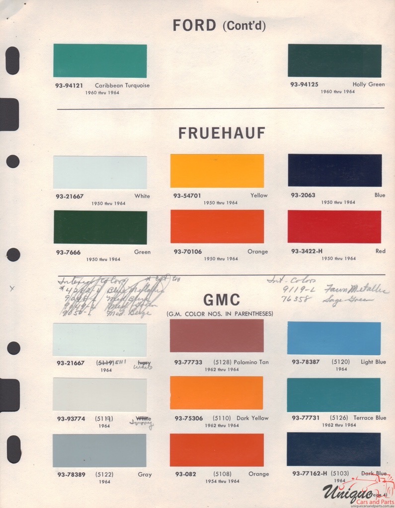 1964 Fruehauf Trucks Paint Charts DuPont
